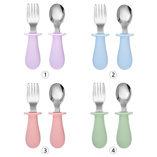 China Wholesale Silicone Stainless Steel Kids Cutlery Set
